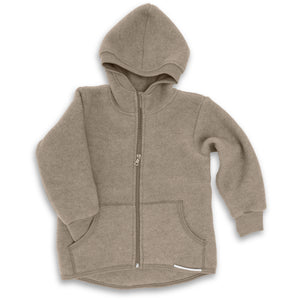 Beige/Braune Kinder-Kapuzenjacke "Walnuss" aus dickem Wollfleece