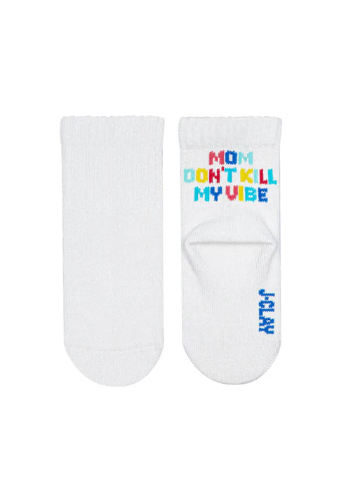 Socken mit "Mom, don´t kill my Vibe" Aufschrift für Babys und Kinder bis 4 Jahre