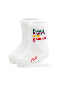 Socken mit "Pizza, Party, Amore " Aufschrift für Babys und Kinder bis 4 Jahre