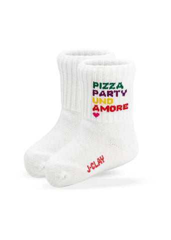 Socken mit "Pizza, Party, Amore " Aufschrift für Babys und Kinder bis 4 Jahre