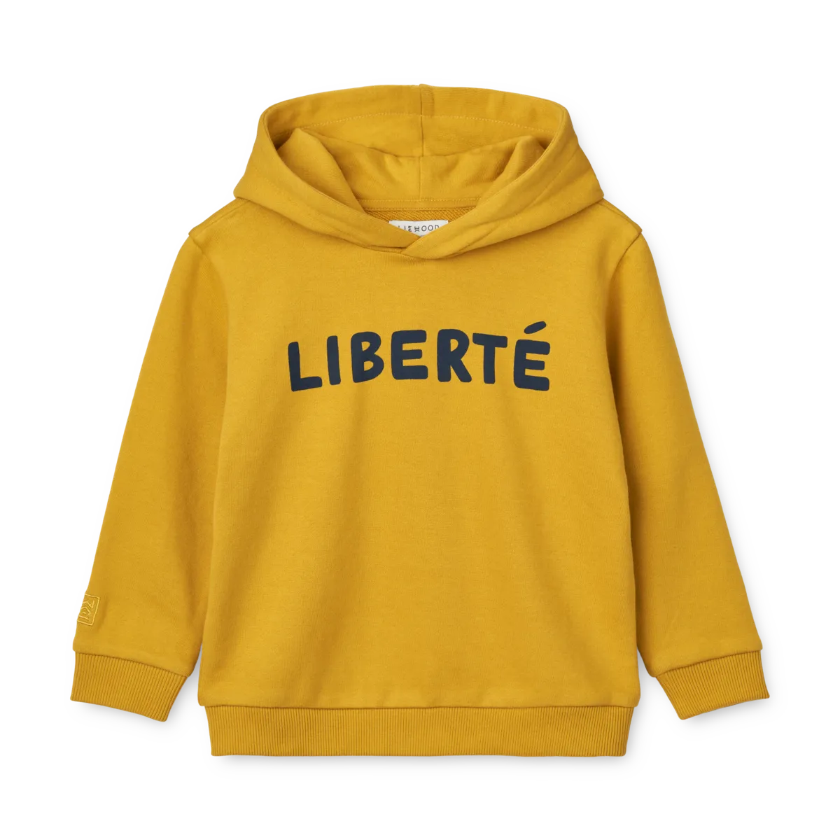 Senfgelber Hildur Printed Hoodie mit Aufdruck "Liberte" von Liewood, Größe 92-122