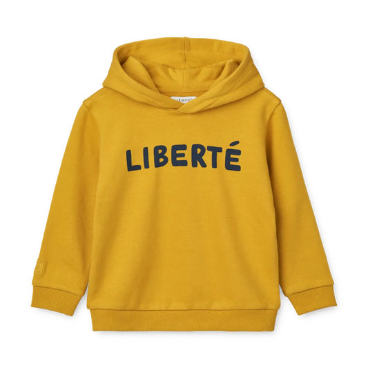 Senfgelber Hildur Printed Hoodie mit Aufdruck "Liberte" von Liewood, Größe 92-122