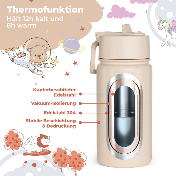 Thermo-Trinkflasche mit Dino-Motiv für Kinder