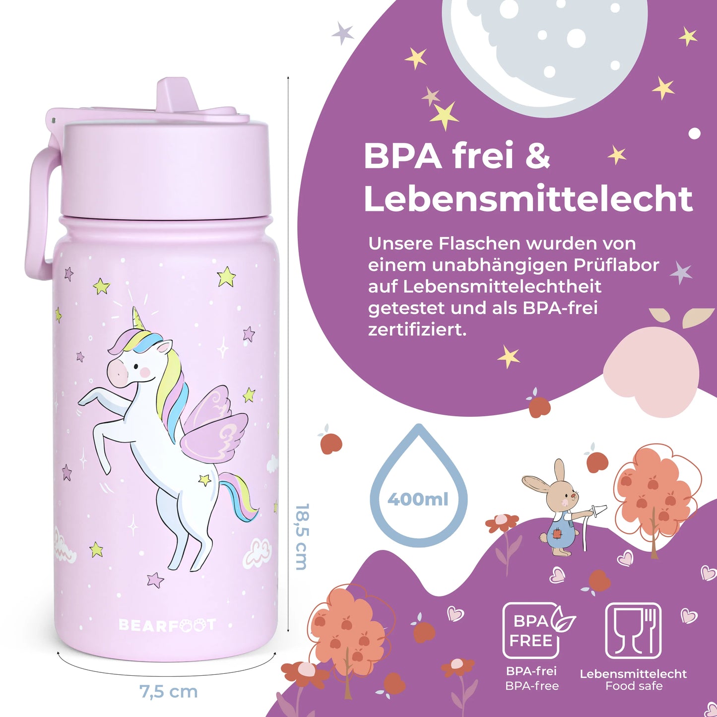 Thermo-Trinkflasche mit Einhorn-Motiv für Kinder