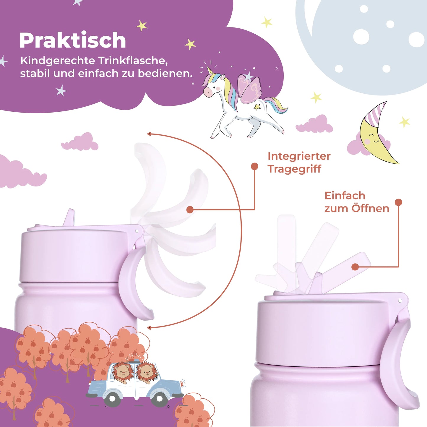 Thermo-Trinkflasche mit Einhorn-Motiv für Kinder