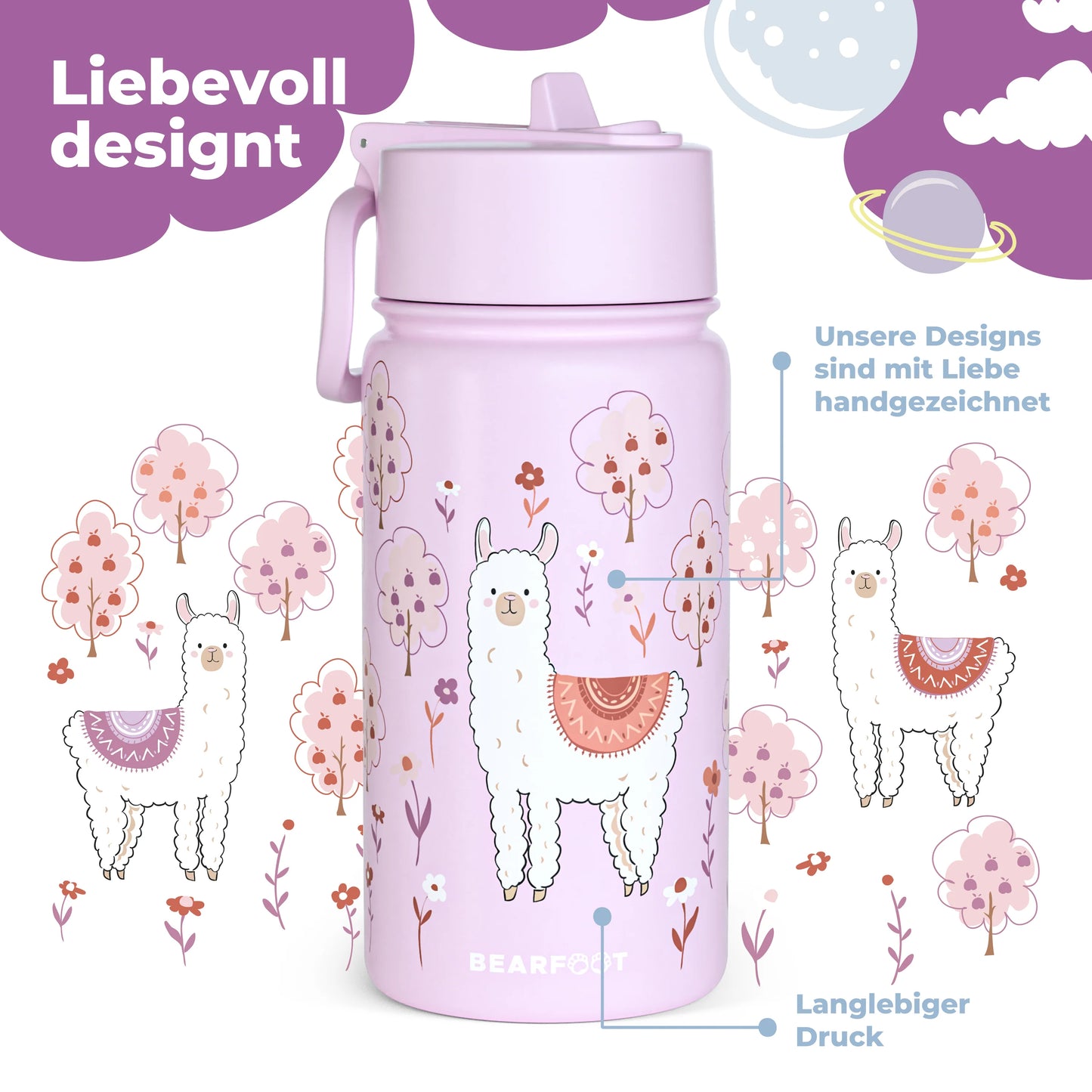 Thermo-Trinkflasche mit Lama-Motiv für Kinder