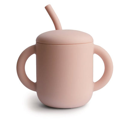 Trinkbecher mit Strohhalm aus Silikon von Mushie,  "Blush"