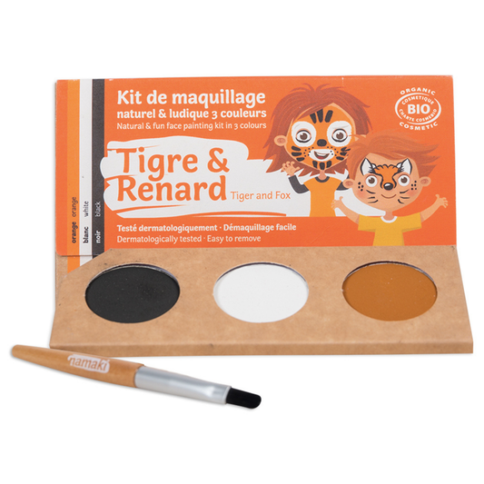 3-farbiges Schminkset (schwarz, weiß, orange) für Tiger und Fuchs