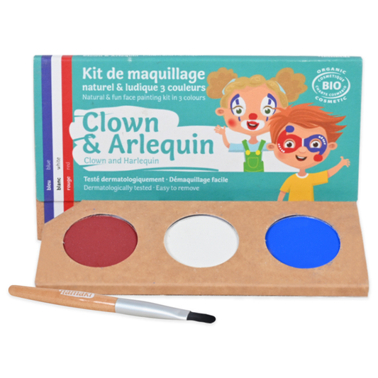 3-farbiges Schminkset (rot, weiß, blau) für Clowns